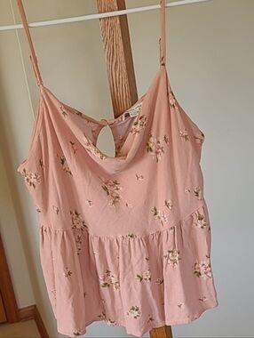 American Eagle Outfitters Pale Rose Floral Spaghetti Strap Peplum Tank